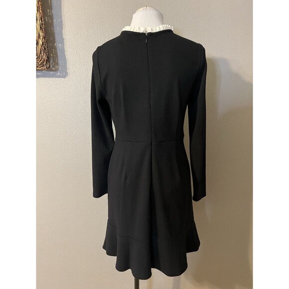 LOFT Dress 8P Long Sleeve Black Cream Collar Stretch Career Church Washable - Picture 7 of 12